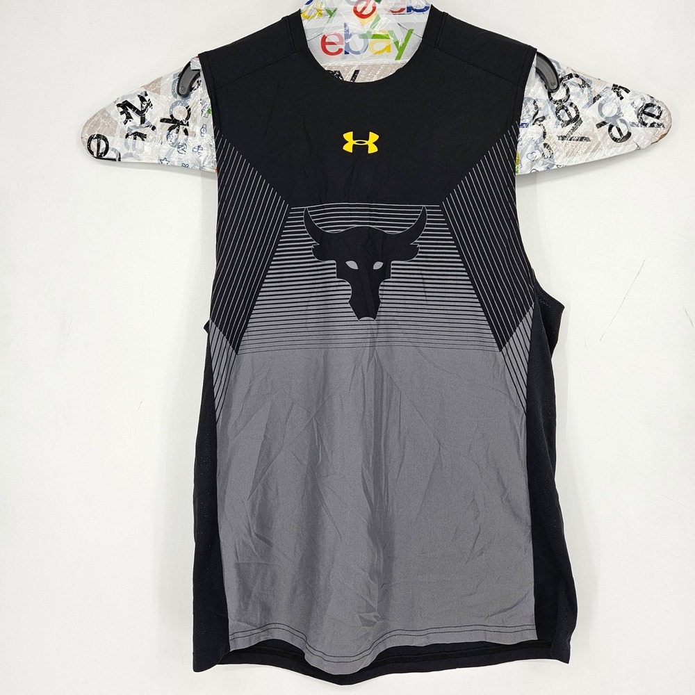 Project Rock Tank Top Mens Large Vanish Gym Training Black Fitted HeatGear